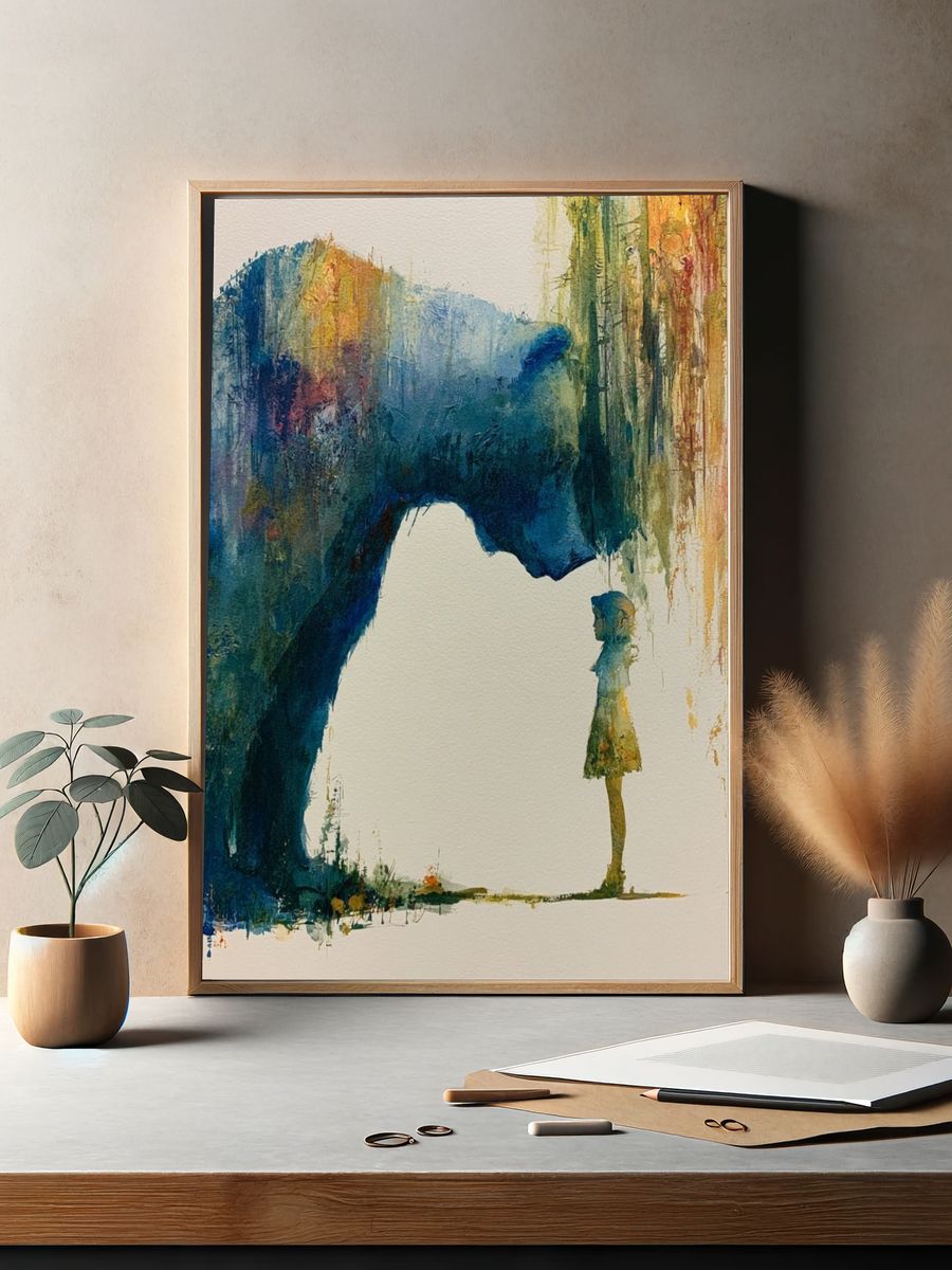 Dreamlike Encounter Watercolor Print. — room view 2