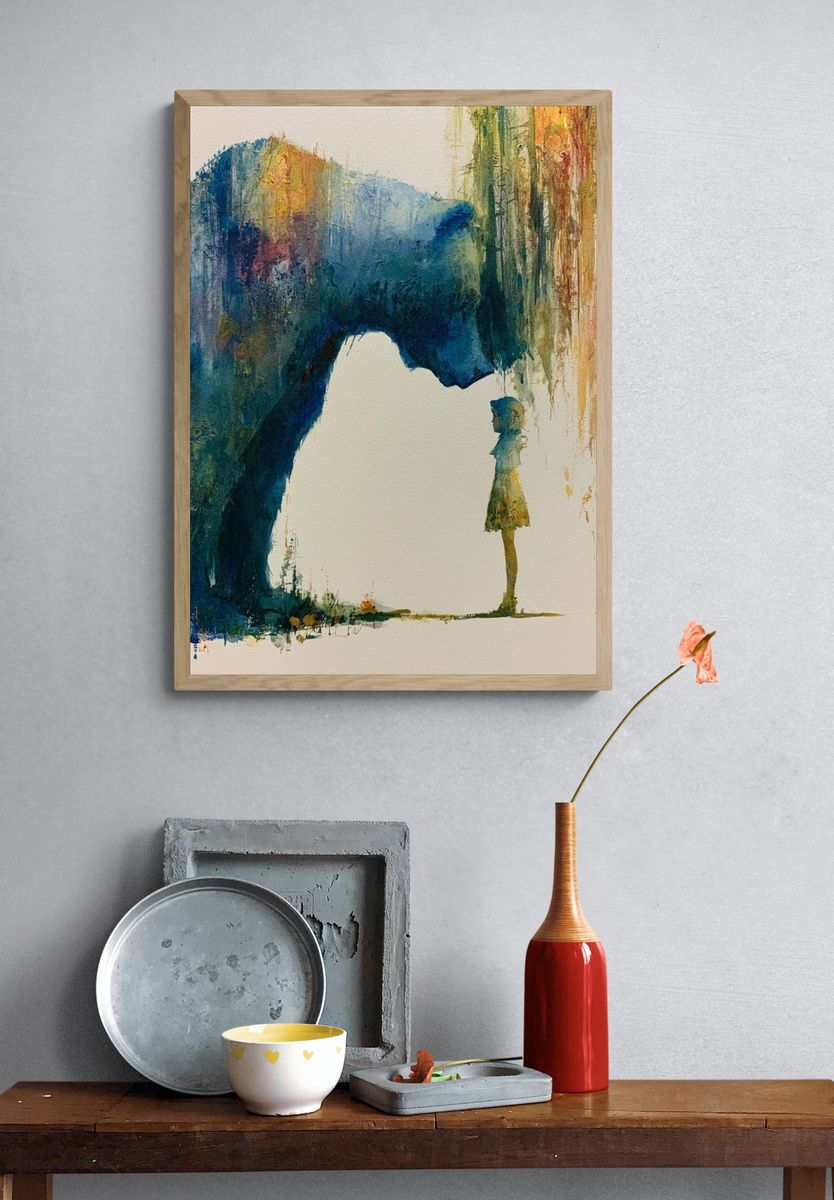 Dreamlike Encounter Watercolor Print. — room view 3