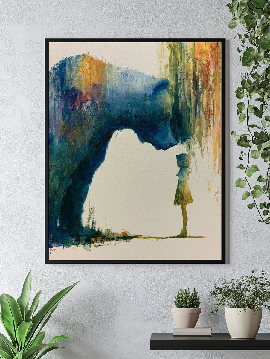 Dreamlike Encounter Watercolor Print. — room view 4