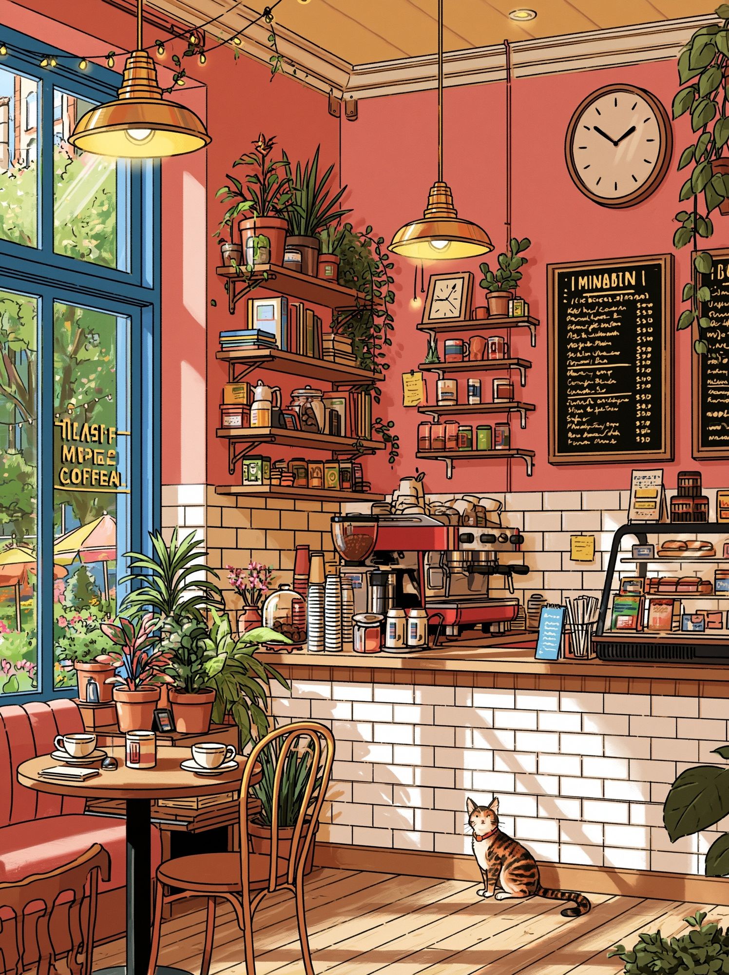 Cozy Coffee Shop Interior Illustration Poster. poster detail