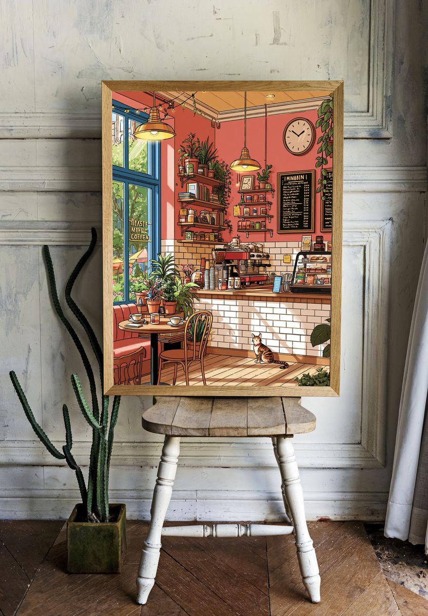 Cozy Coffee Shop Interior Illustration Poster. room preview