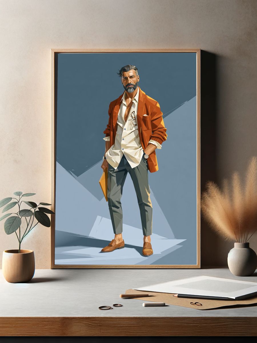 Stylish Man Portrait Illustration Poster. — room view 2