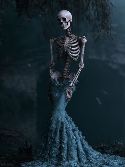 Skeleton in Blue Gown Poster. poster