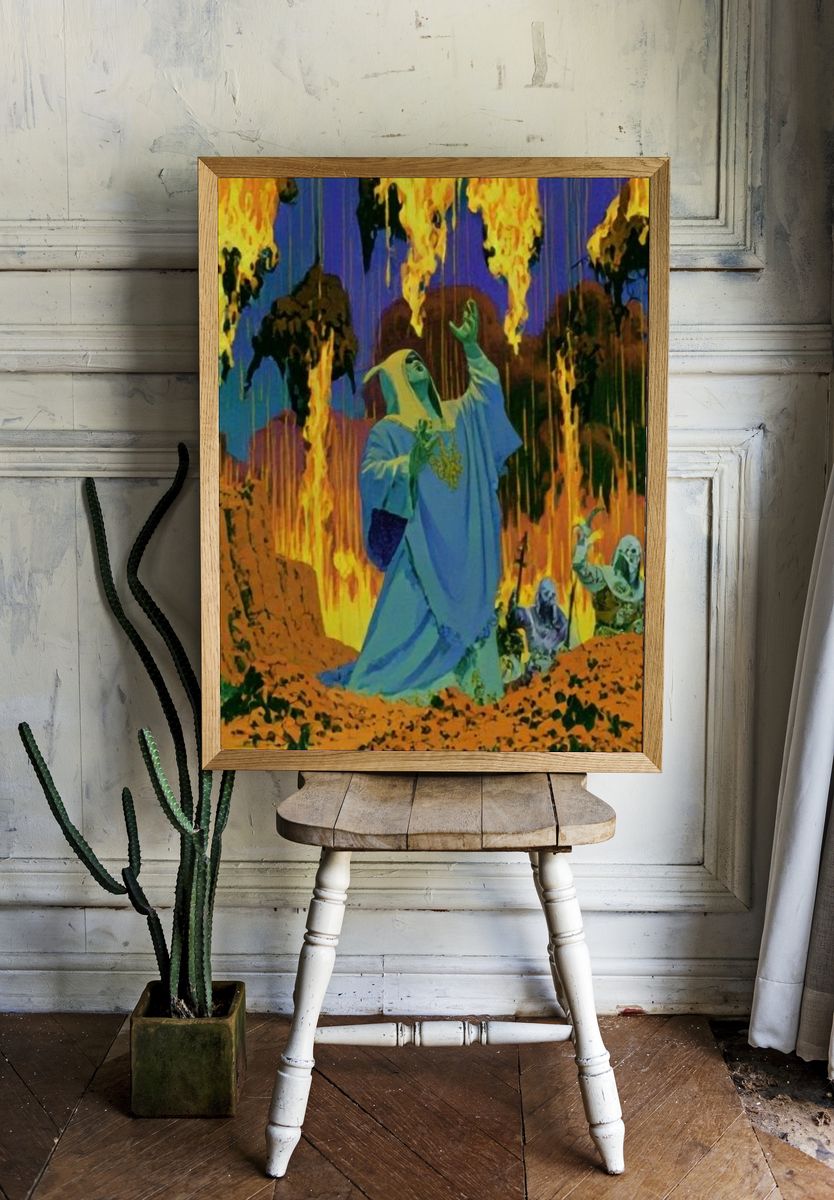 Surreal Desert Fire Illustration Poster. room preview