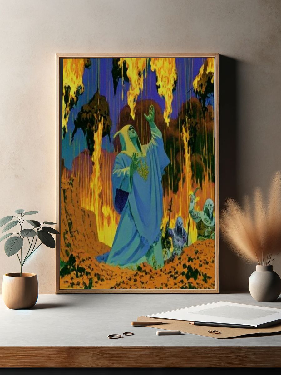 Surreal Desert Fire Illustration Poster. — room view 2