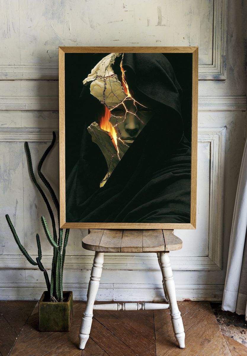 Cracked Mask Surrealism Poster. room preview