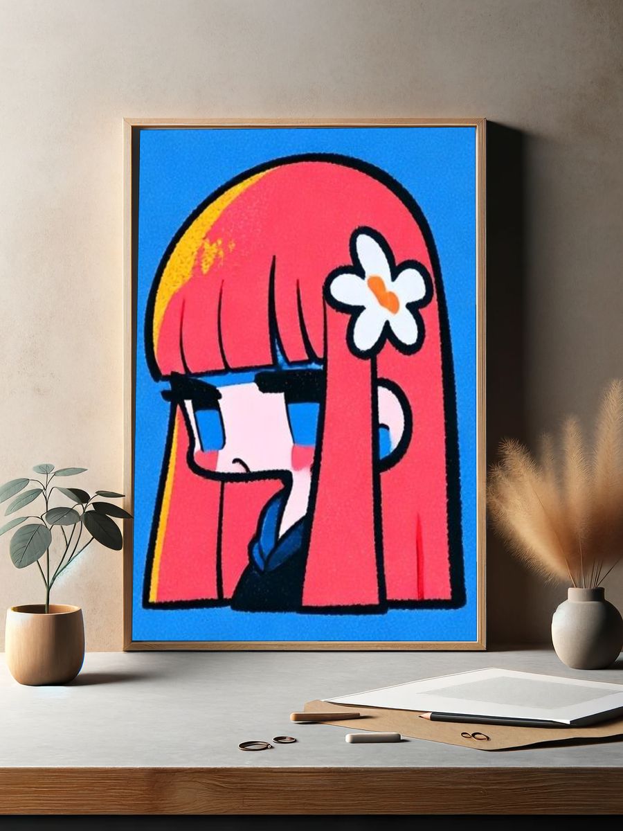 Pink Hair Girl Pop Art Poster. — room view 2
