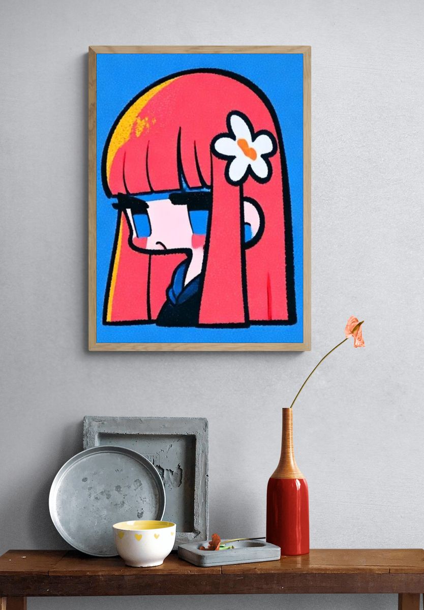 Pink Hair Girl Pop Art Poster. — room view 3