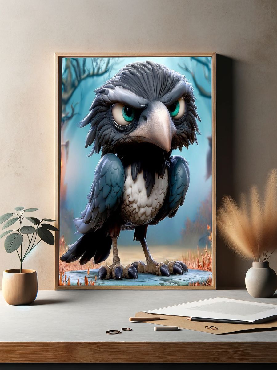 Angry Raven Fantasy Illustration Poster. — room view 2