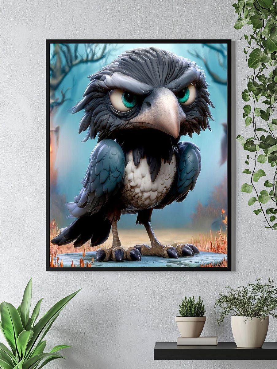 Angry Raven Fantasy Illustration Poster. — room view 4