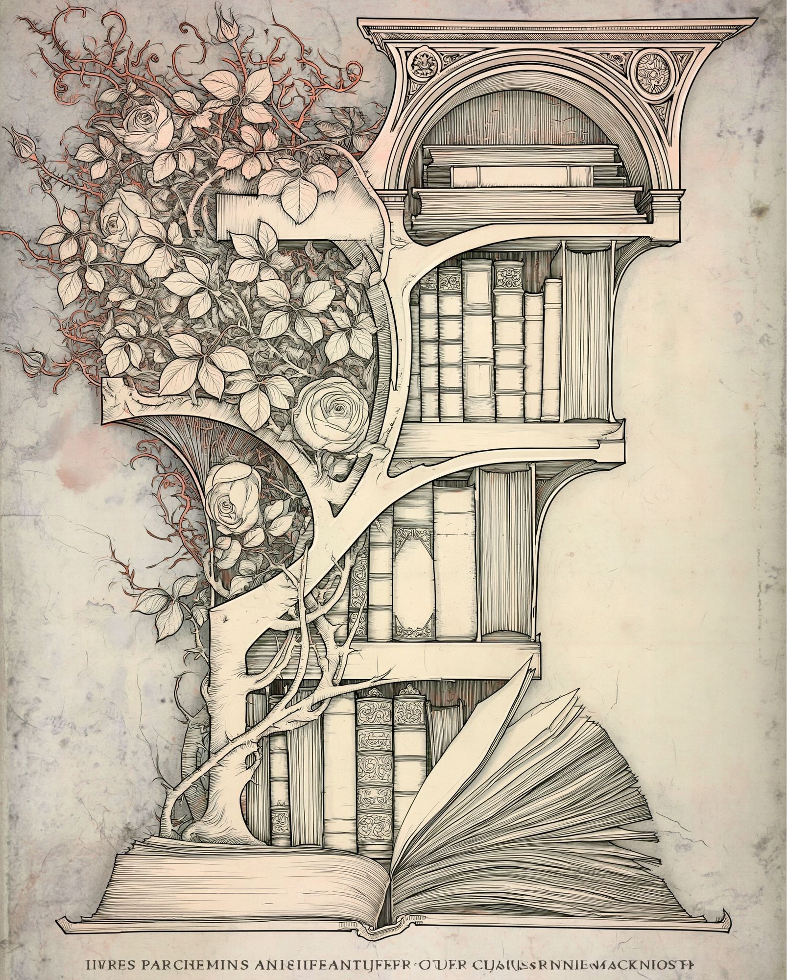 Botanical Bookshelf Illustration Poster. poster — illustration art