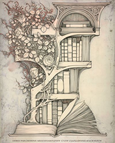 Botanical Bookshelf Illustration Poster. poster print