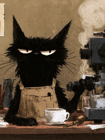 Black Cat Coffee Shop Illustration Poster. poster