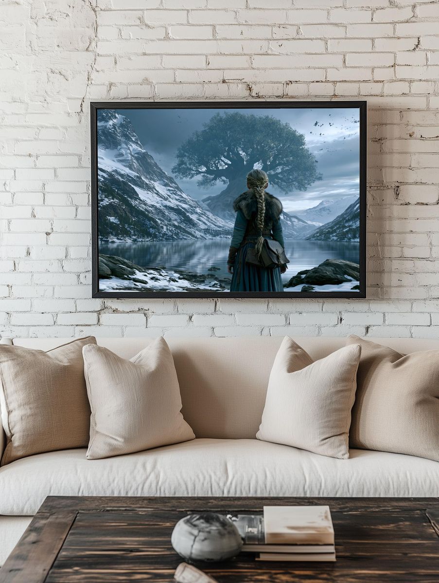 Fantasy Mountain Guardian Print. — room view 1
