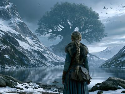 Fantasy Mountain Guardian Print. poster