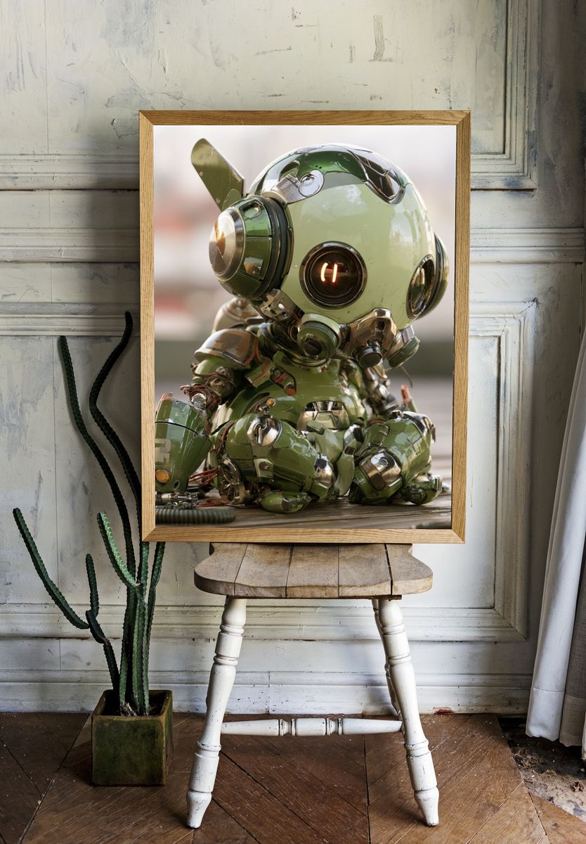 Cute Green Robot Portrait Poster. — room view 1
