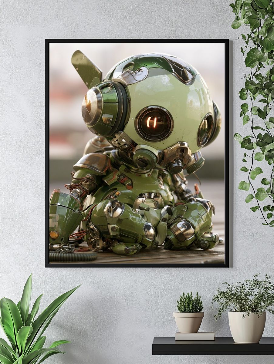 Cute Green Robot Portrait Poster. — room view 4