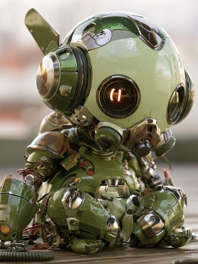 Cute Green Robot Portrait Poster. poster