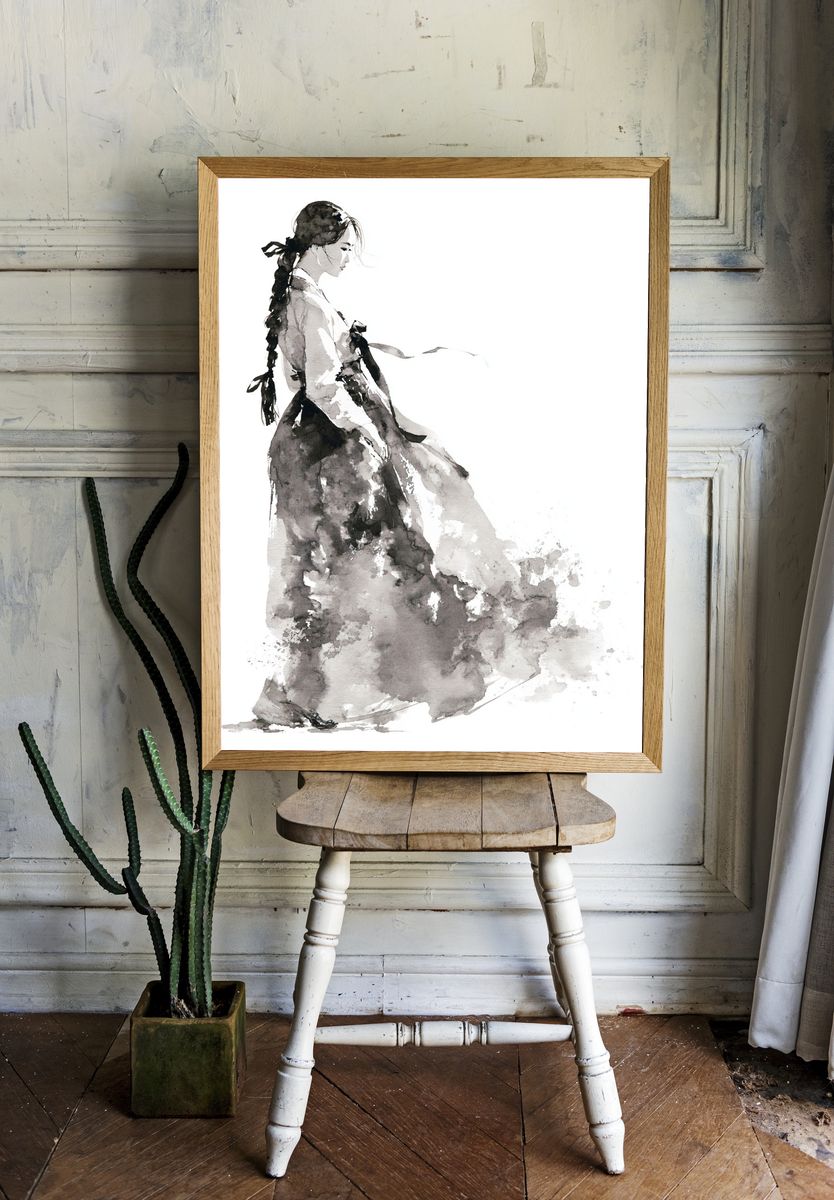 Watercolor Woman in Gown Print. room preview