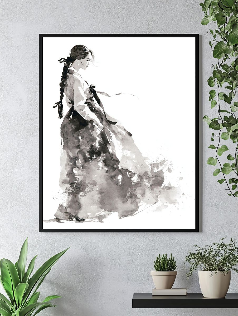 Watercolor Woman in Gown Print. — room view 4