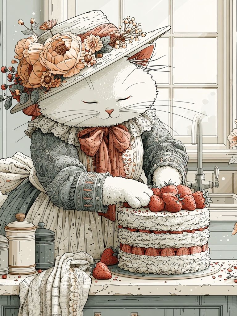 Victorian Cat Baker Illustration Poster. poster — illustration art