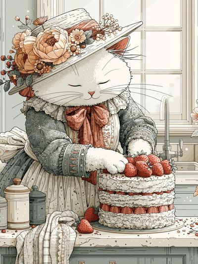 Victorian Cat Baker Illustration Poster. poster
