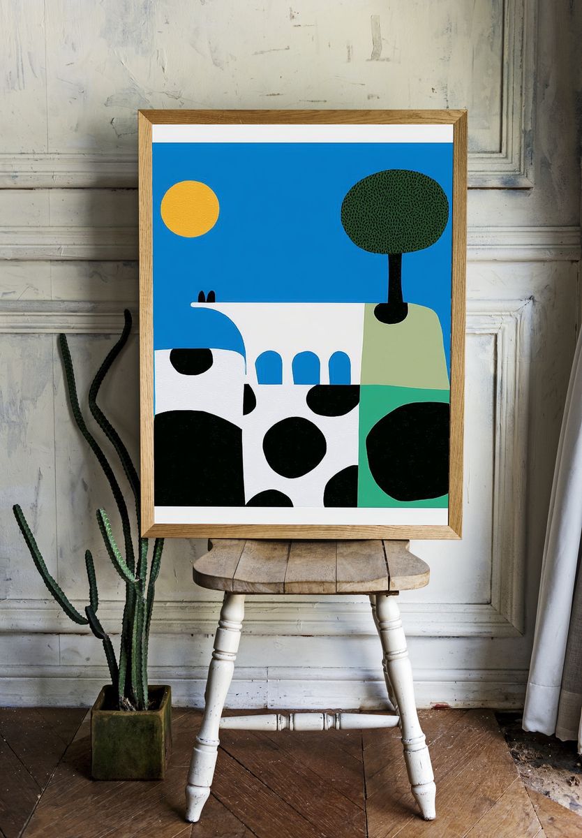 Cow and Tree Abstract Poster. room preview