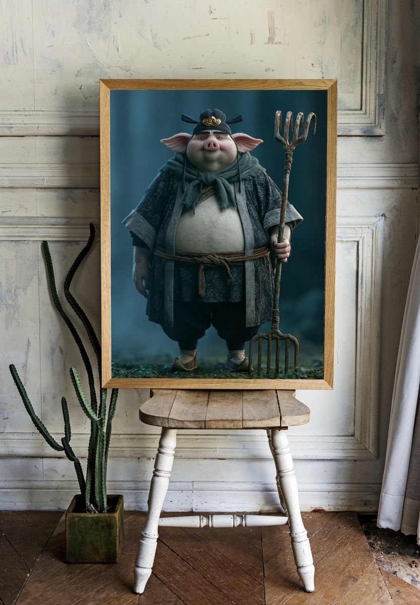 Pig Farmer Fantasy Illustration Poster. — room view 1