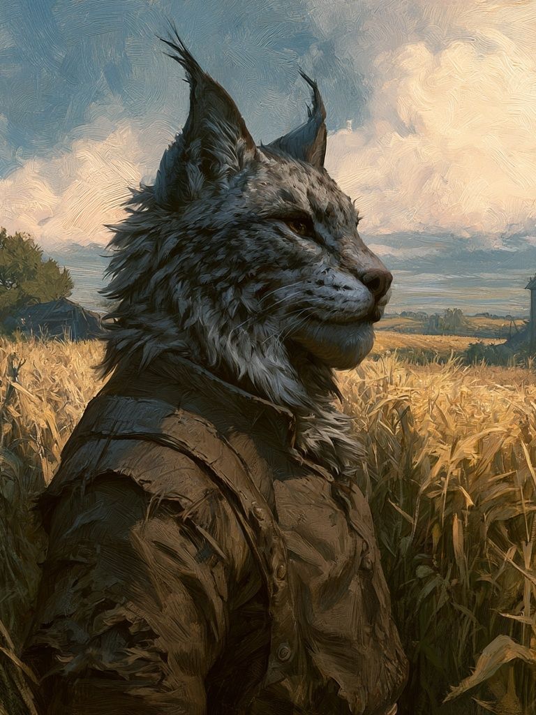 Cat in Wheat Field Illustration Poster. poster detail