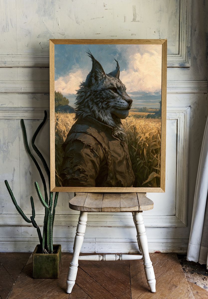 Cat in Wheat Field Illustration Poster. — room view 1