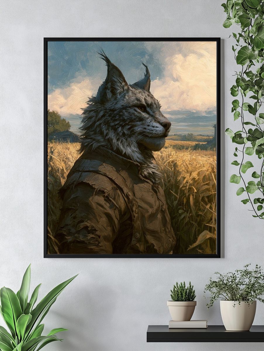 Cat in Wheat Field Illustration Poster. — room view 4