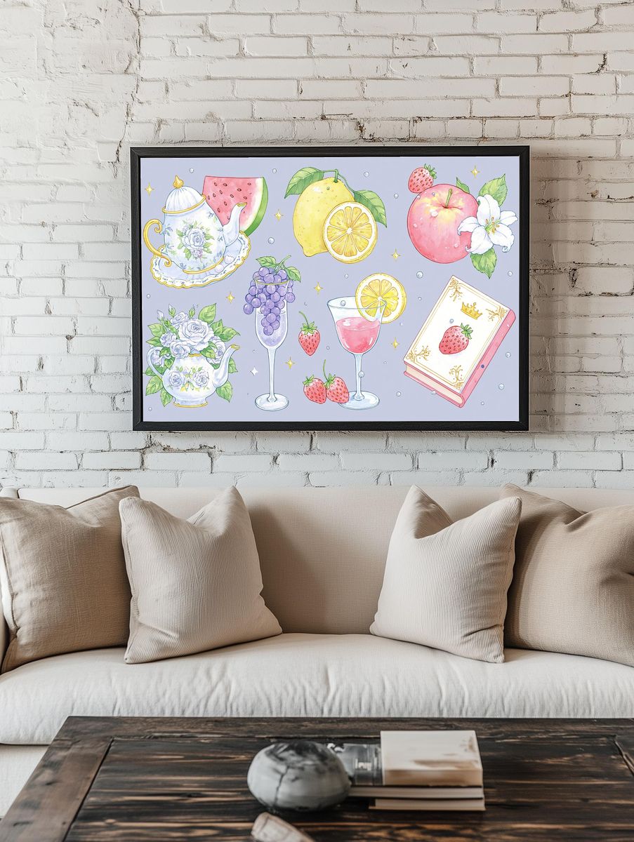 Pastel Fruit Tea Illustration Poster. — room view 1