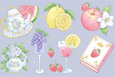 Pastel Fruit Tea Illustration Poster. poster