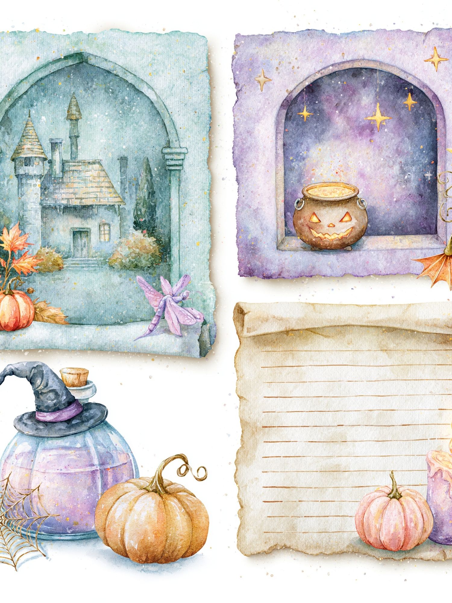 Whimsical Halloween Watercolor Poster. poster — illustration art