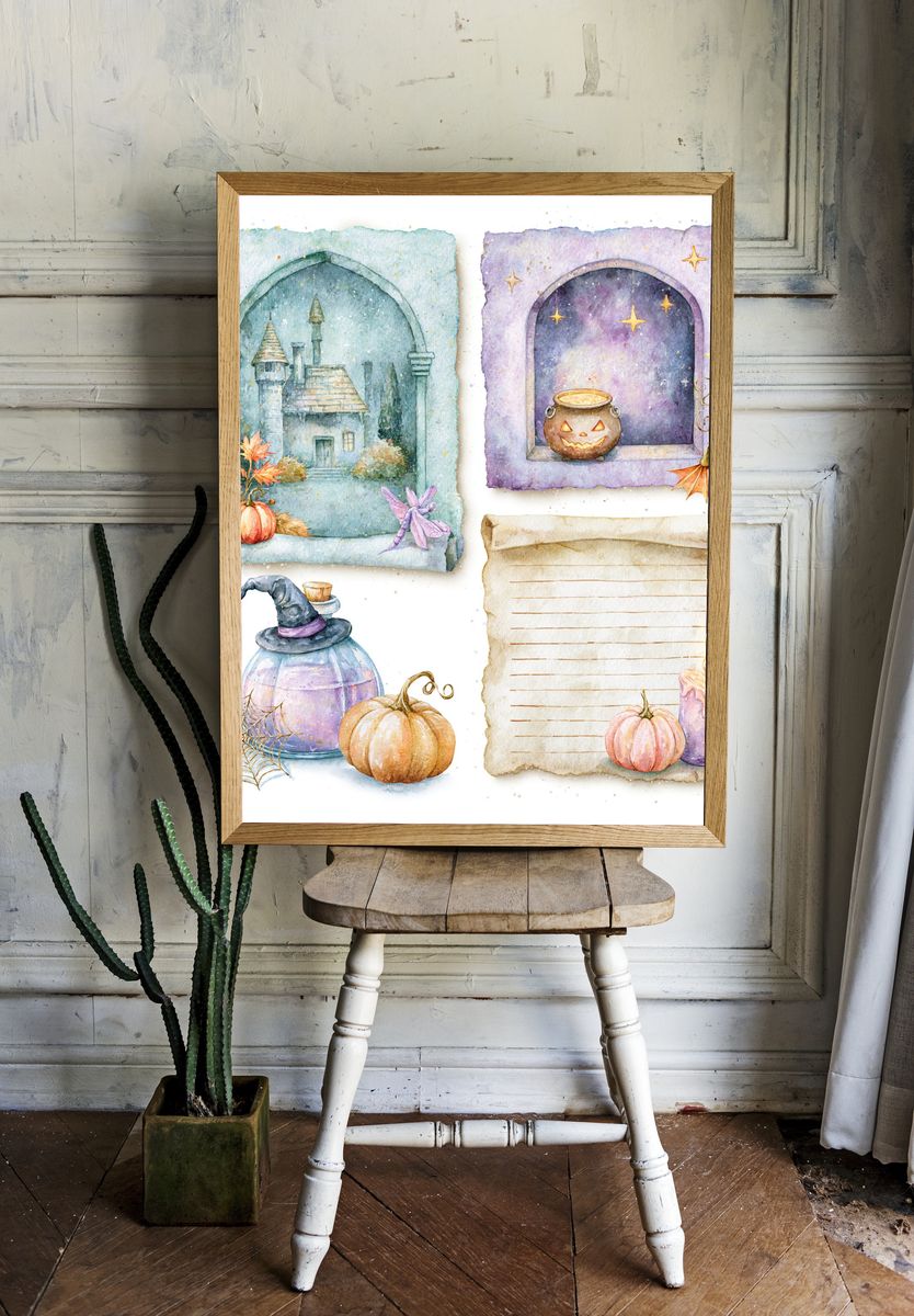Whimsical Halloween Watercolor Poster. — room view 1