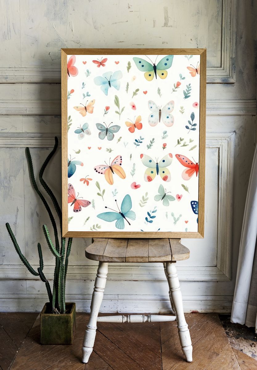 Watercolor Butterflies Pattern Print. room preview