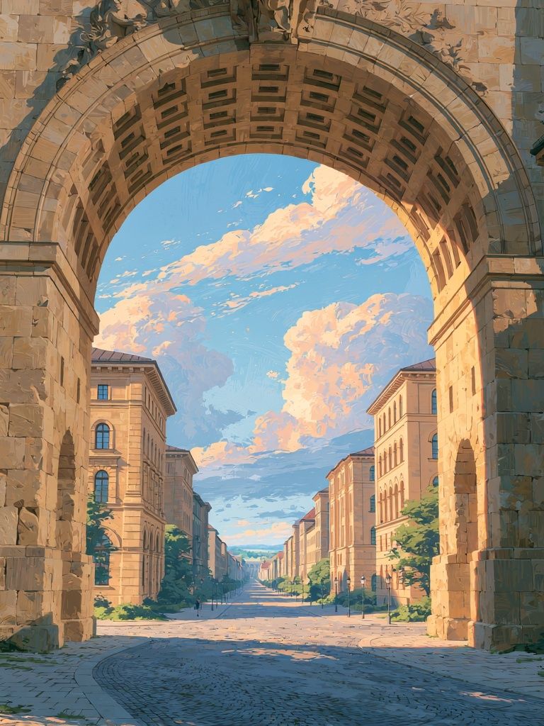 Sunlit Archway Cityscape Illustration Poster. poster — illustration art