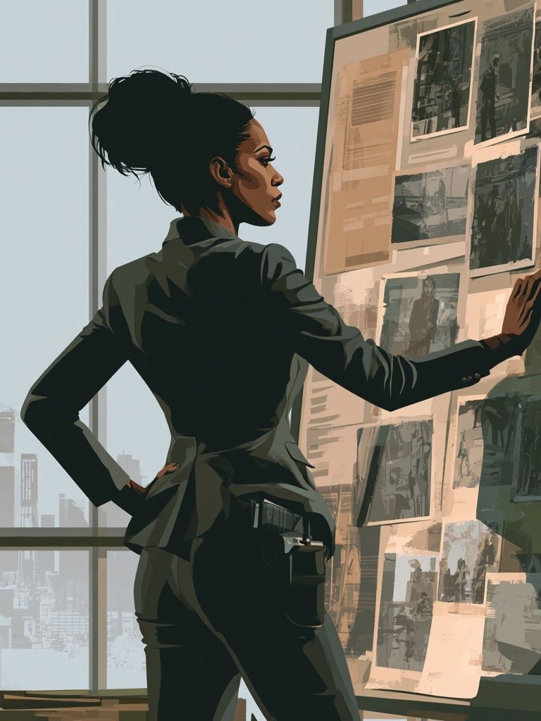 Detective at the Evidence Board Print. poster — illustration art
