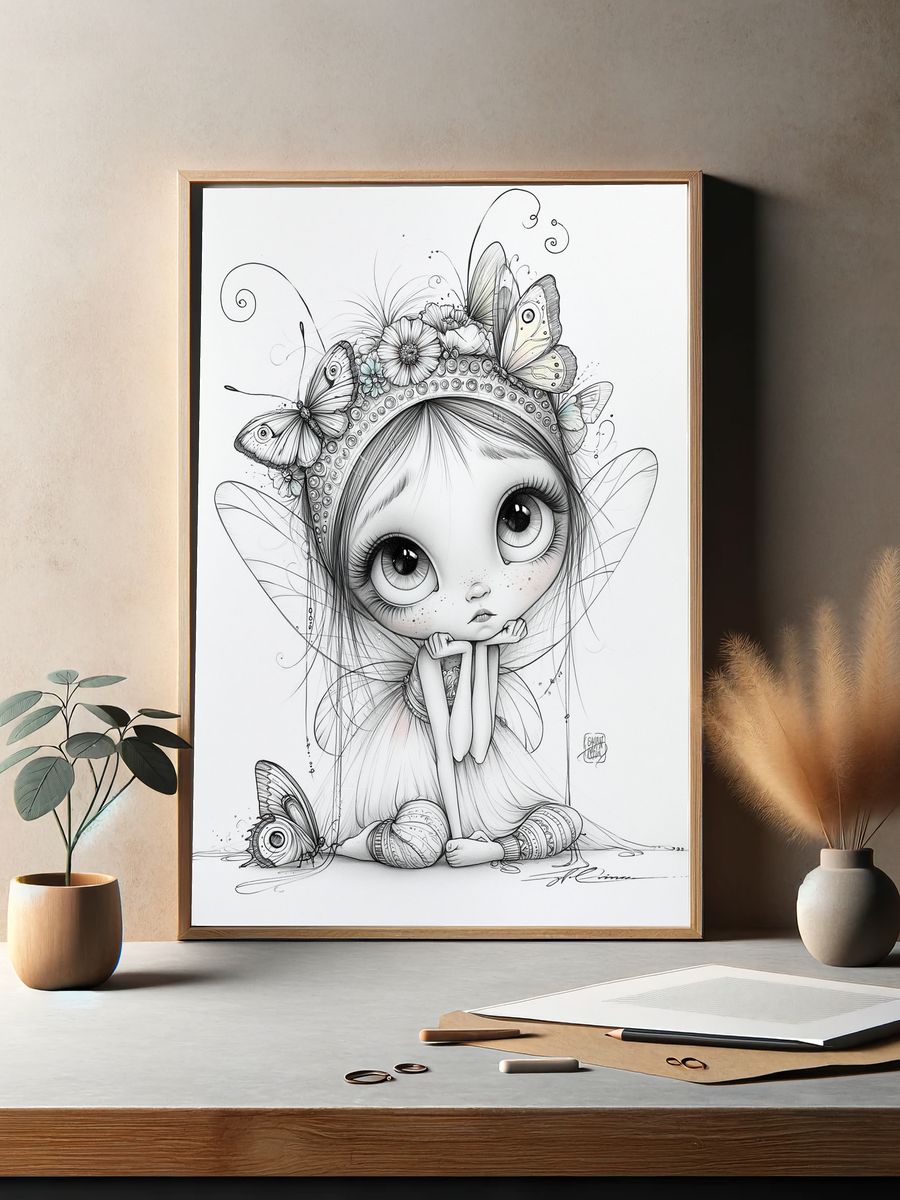 Butterfly Fairy Girl Illustration Poster. — room view 2