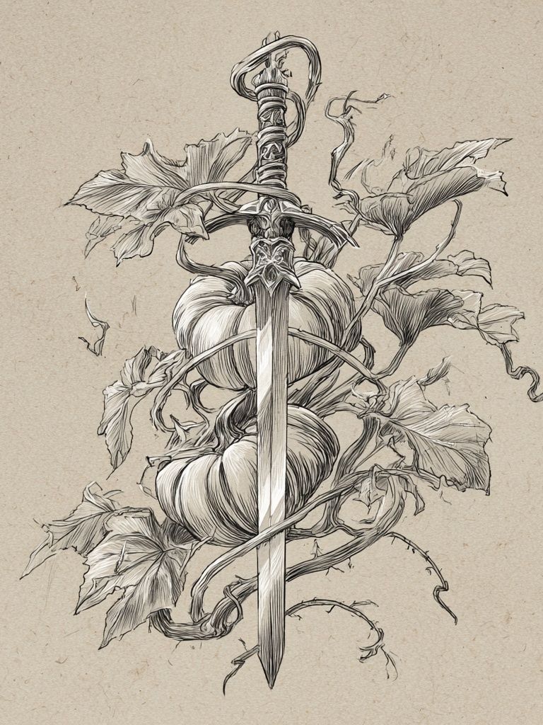 Sword and Pumpkin Botanical Print. poster detail
