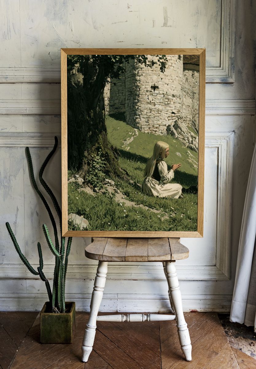 Medieval Castle Meadow Illustration Poster. room preview