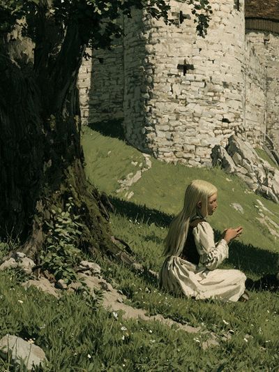 Medieval Castle Meadow Illustration Poster. poster print