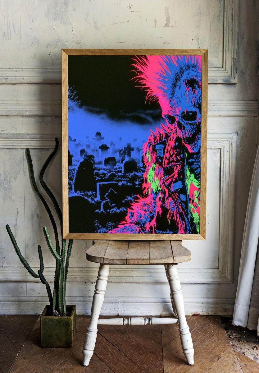 Neon Zombie Graveyard Poster. — room view 1