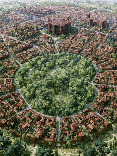 Circular Cityscape Illustration Print. poster