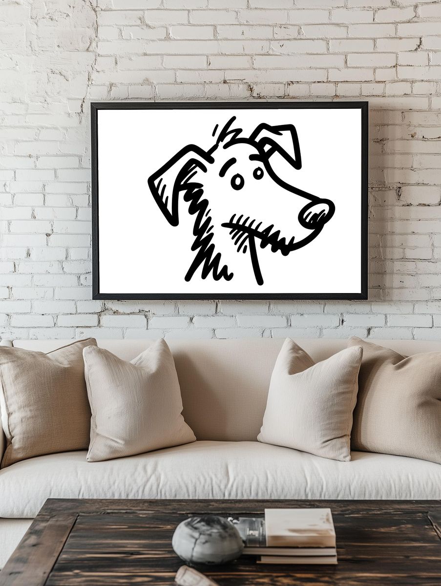 Playful Dog Line Art Poster. — room view 1