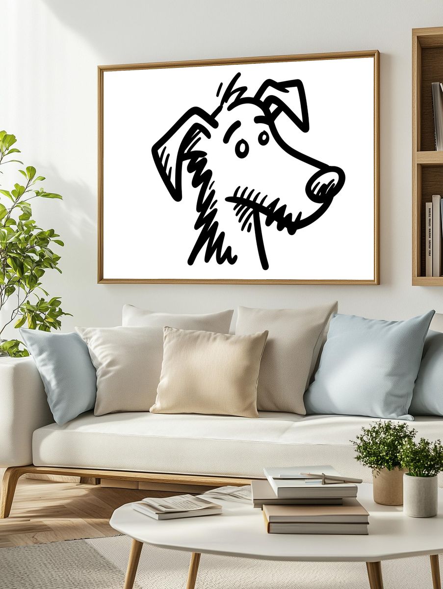Playful Dog Line Art Poster. — room view 2