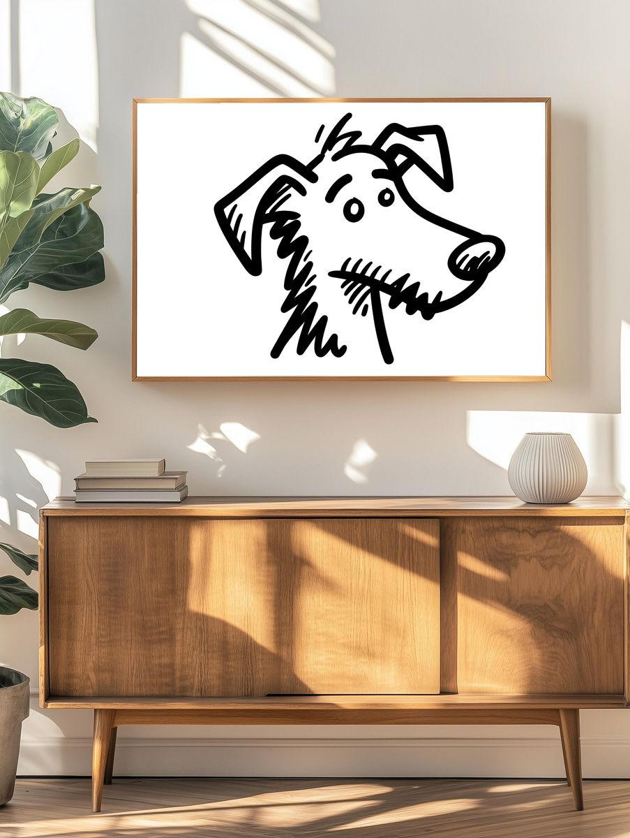 Playful Dog Line Art Poster. — room view 3