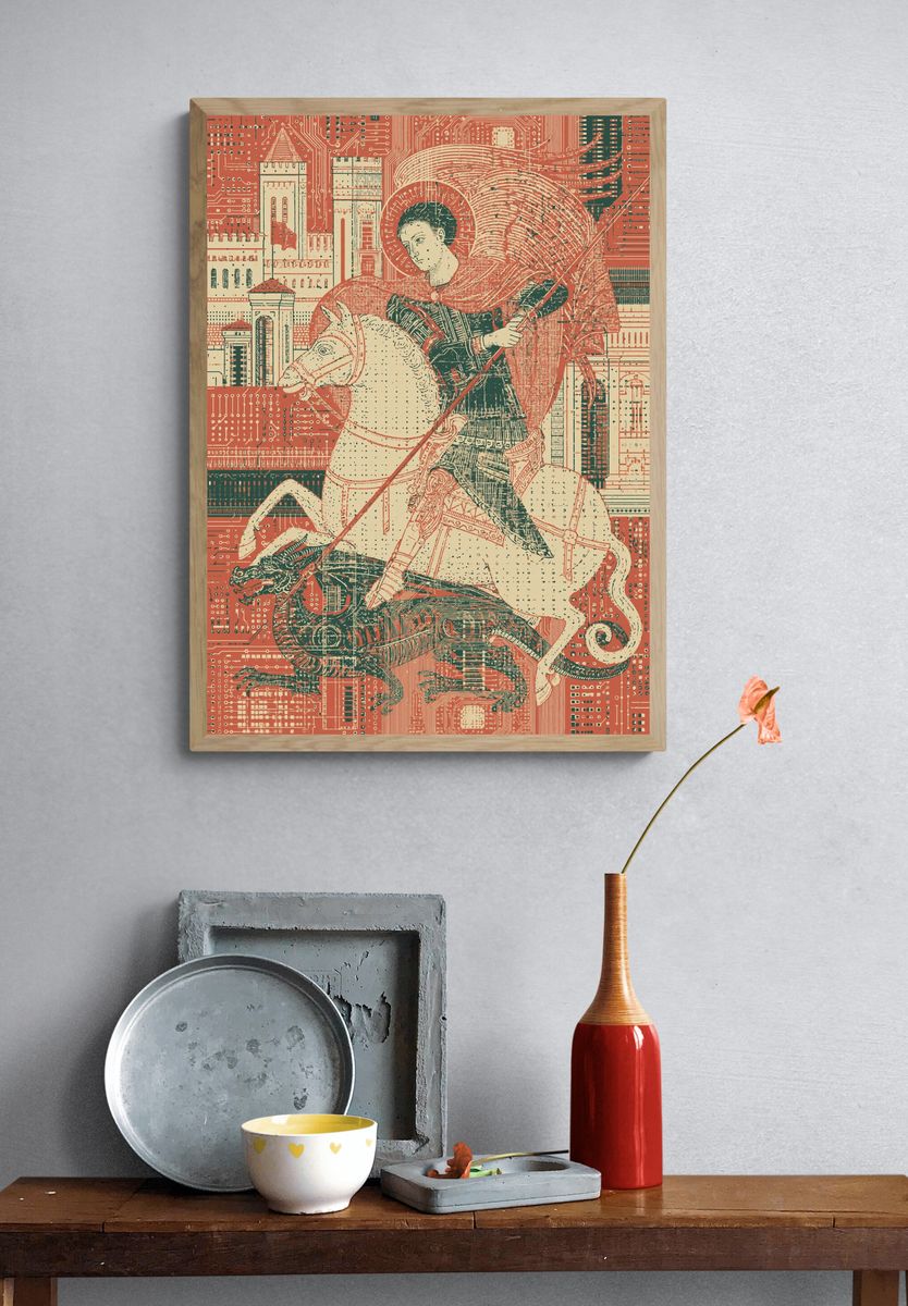 Saint George and Dragon Illustration Poster. — room view 3