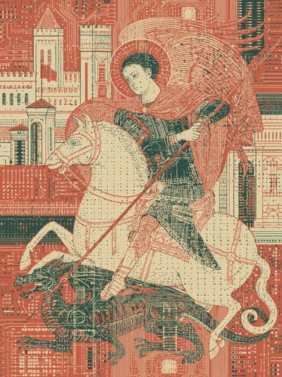 Saint George and Dragon Illustration Poster.