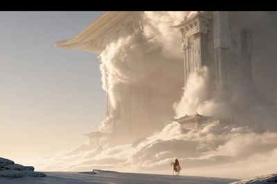 Cloud Temple Rider Fantasy Print. poster